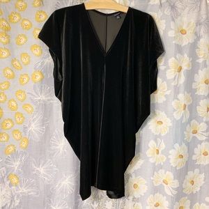 Lands End Black Velvet V Neck Top, Blouse L